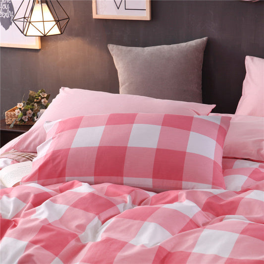 HKM-780947 Checked Cotton Bed Sheet Set - 3-Piece for Various Bed Sizes