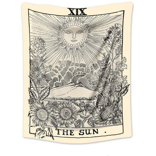 HKM-781331 Tarot Card Destiny Astrology Retro Wall Tapestry in Vintage Yellow