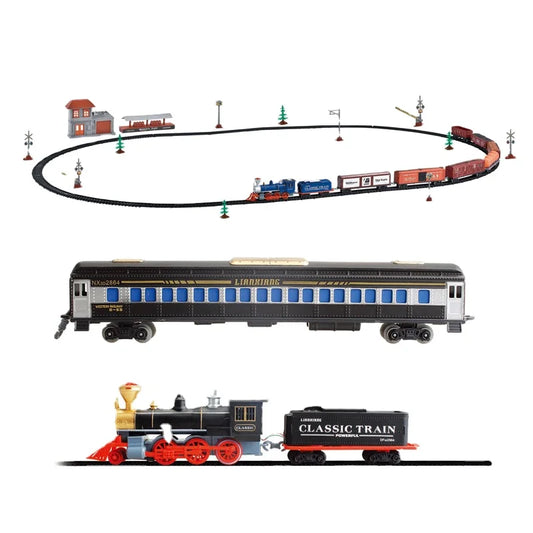 HKM-782035 Battery Operated Electric Simulation Train Track Set with Lights and Sound for Kids Ages 2-4