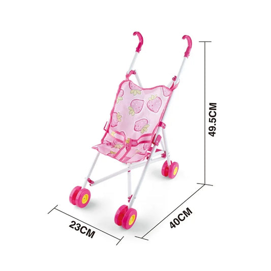 HKM-783571 Pink Metal Doll Carriage Pram Stroller Toy for Ages 2-4