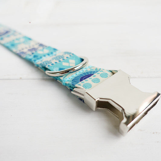 HKM-784275 Blue Ethnic Handmade Dog Collar - Adjustable Polyester Pet Accessory