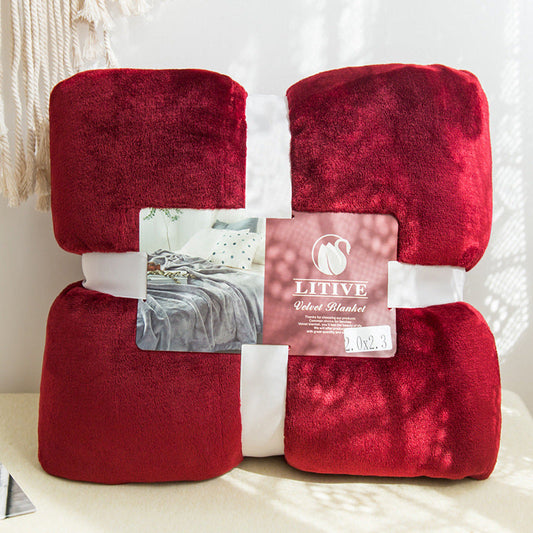 HKM-786387 Thick Coral Velvet Flannel Blanket - Soft Solid Color, Multiple Sizes Available