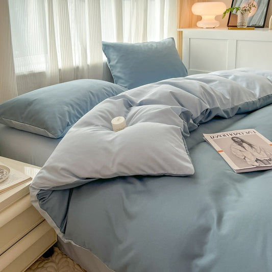 HKM-792787 Solid Color Four-Piece Bed Sheet Set with Washed Sanding Duvet Cover in Multiple Sizes