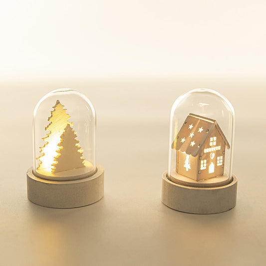 HKM-793747 Luminous Wooden Cottage Christmas Ornament - Charming Holiday Décor