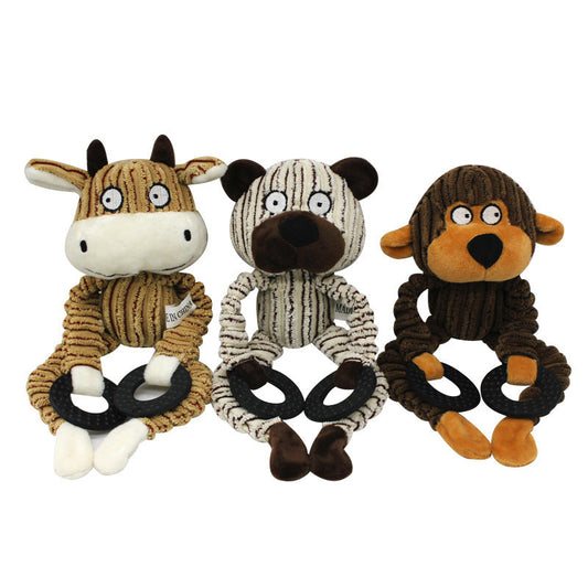 HKM-795795 Corduroy Pet Sounding Toy with Colorful Rubber Ring for Dental Health and Play