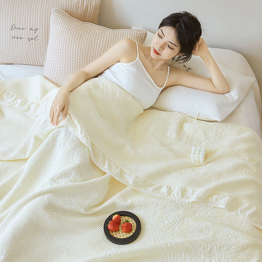 HKM-797587 Cotton Waffle Embossed Towel Blanket in Assorted Floral Designs - Available in Various Colors