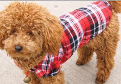 HKM-798355 Cute Plaid Pet Shirt for Small Dogs and Cats - Blue and Red Cotton Clothing