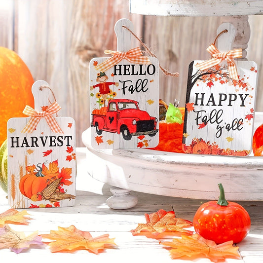 HKM-798867 Autumn Wooden Door Plate Pendant Set for Thanksgiving – 3 Decorative Styles