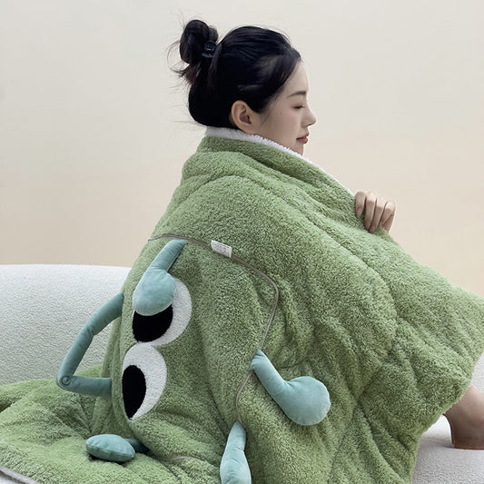 HKM-801939 Thickened Fleece-Lined Big Eyes Pillow and Quilt Combo - Various Colors Available