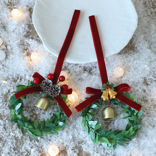 HKM-806931 Bell Garland Christmas Tree Pendant with Chinese Hawthorn Pine Cone and Green Leaf Design