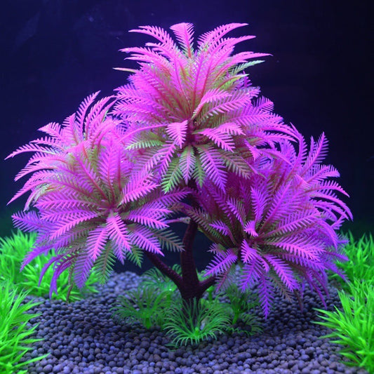 HKM-807315 Artificial Water Grass Aquarium Decor – 15cm Simulation Plastic Plant in Green and Pink