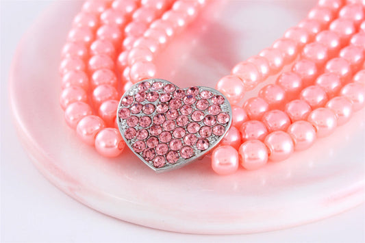 HKM-810963 Pearl Heart-Shaped Pet Collar with Rhinestones – Monochrome Design, Four Seasons Adjustable Size