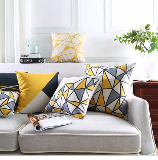 HKM-812691 Nordic Geometric Linen Couch Pillow - Modern 45x45cm Decorative Cushion