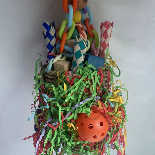 HKM-813331 Large Parrot Halloween Shaped Chew Toy – Nut Colored Paper Grass Woven Puzzle for Birds, 12 x 12 x 30 cm