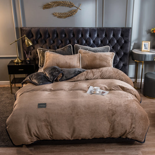 HKM-813395 Velvet Milk Coral Fleece Solid Color Quilt Cover – Simple Modern Design for 2.0m Bed