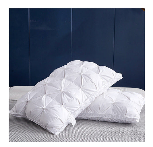 HKM-814227 Premium White Goose Down Pillow - 16-18 cm Height, Pure Cotton Fabric, Single Unit