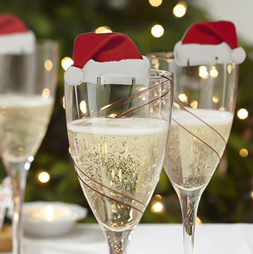 HKM-818451 Santa Hat Wine Glass Covers - 10 Pcs Non-Woven Fabric Christmas Decor for Parties