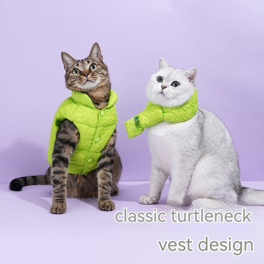 HKM-818579 Fluorescent Green Winter Vest for Cats and Dogs with Scarf - Anti-Lint Polyester Fiber Apparel
