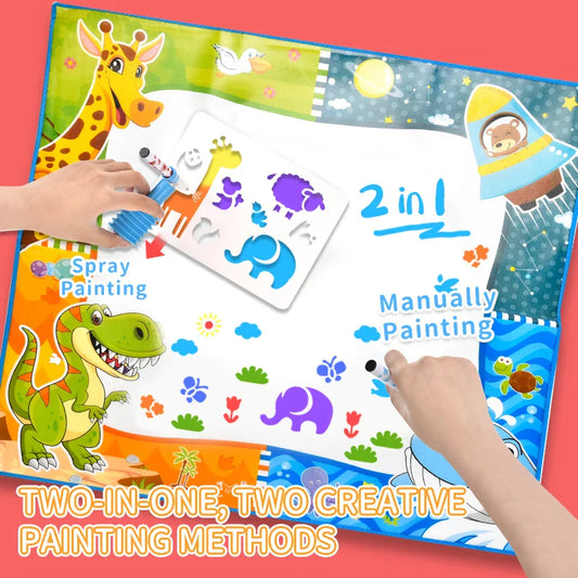 HKM-818579 Magic Aqua Doodle Water Drawing Mat for Kids - Two-in-One Educational Spray Painting Blanket