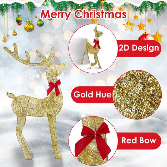 HKM-819283 Lighted 2D Christmas Reindeer Family Set - Buck, Doe & Fawn Decoration with 8 Modes for Indoor & Outdoor Use