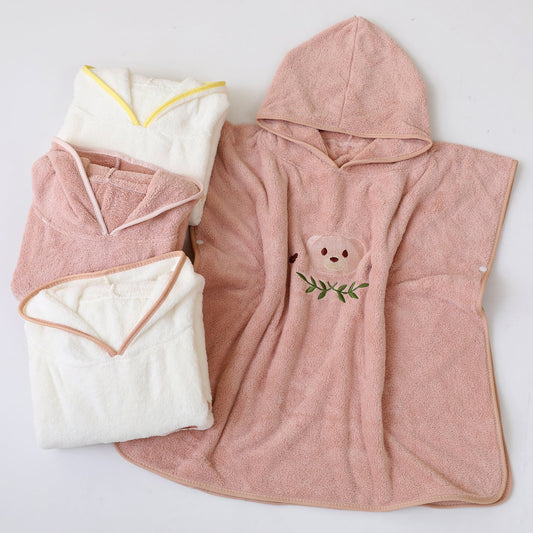 HKM-822867 Children's Coral Fleece Hooded Bath Cloaks - Bear, Rabbit, Duck, and Koala Designs