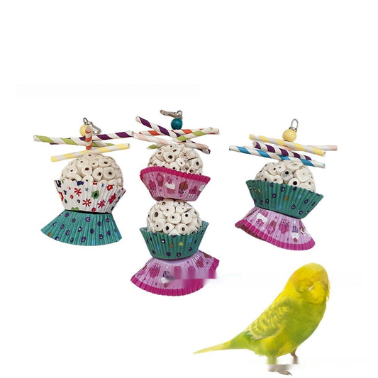 HKM-824851 Edible Wooden Bird Toy with Soft Balls for Chewing and Shredding Fun