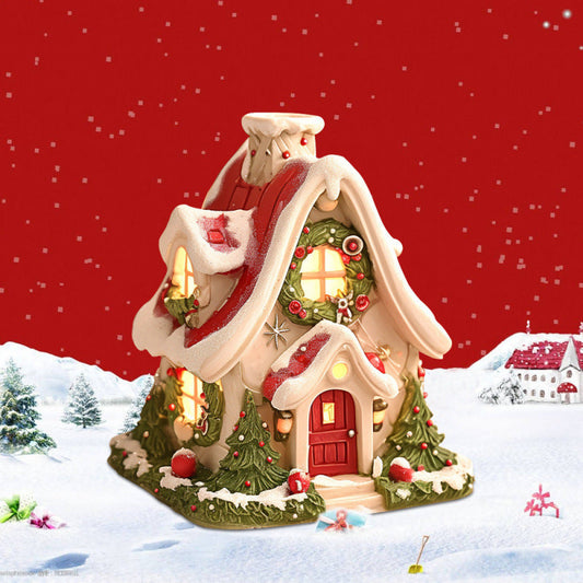 HKM-827027 Luminous Snow House Aromatherapy Burner - Mini Resin Home Decor Ornament
