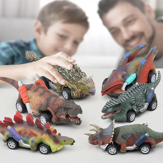 HKM-829459 Dinosaur Pull Back Toy Car - Mini Realistic Dino Inertial Vehicle for Kids