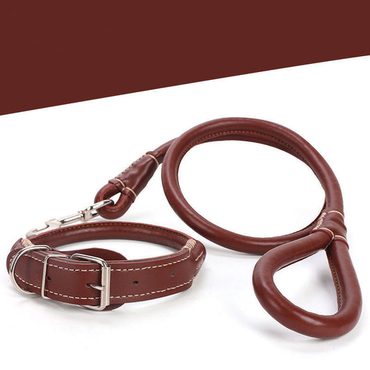 HKM-832211 Medium Large Golden Retriever Husky Leather Collar Dog Rope