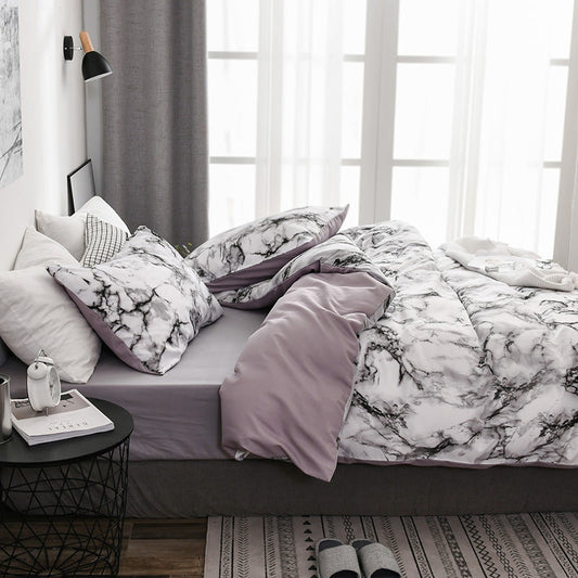 HKM-833491 Marble Patterned Polyester Duvet Cover Set with Pillowcases - Various Sizes Available