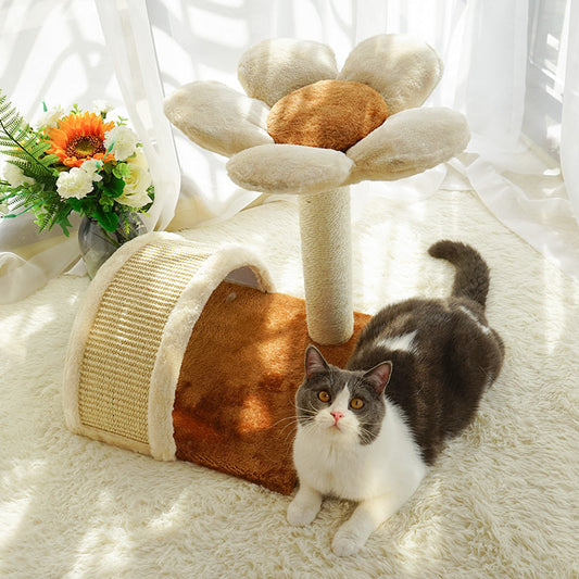 HKM-836115 Sisal Claw Grinder Cat Climbing Frame with Plush Nest and Floral Design