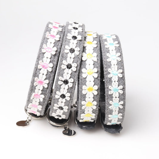 HKM-840403 Embroidered PU Dog Collar with Adjustable Design for Enhanced Comfort and Style