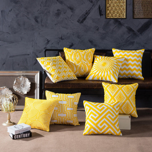 HKM-840531 Modern Cotton Striped Embroidered Pillow Cushion - 45x45cm