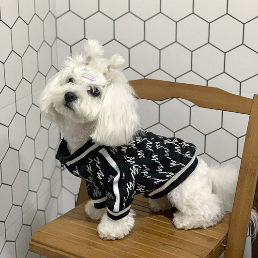 HKM-841235 Autumn and Winter Zip-Up Teddy Jacket for Pets in Black and White