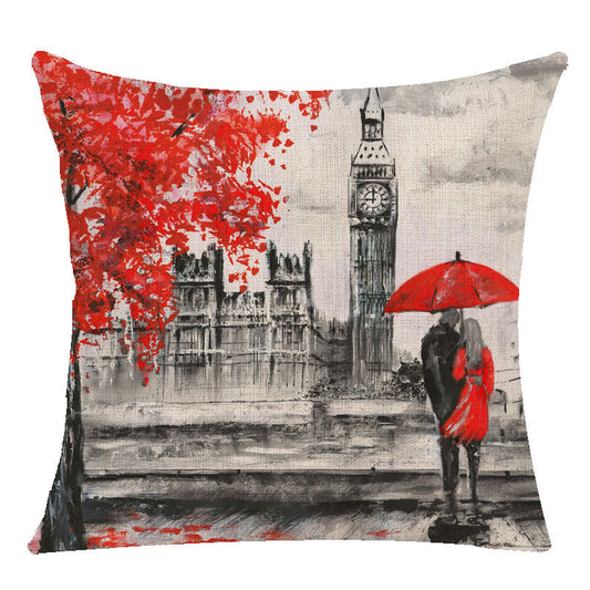 HKM-843155 Cartoon Anime Maple Leaf Pillow Cover in Linen - Nordic Design, 40x40cm & 45x45cm