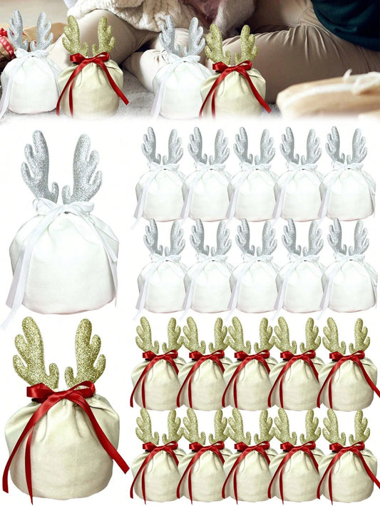 HKM-843987 Velvet Christmas Drawstring Gift Pouches – Set of 5 Holiday Treat Bags for Jewelry and Party Supplies