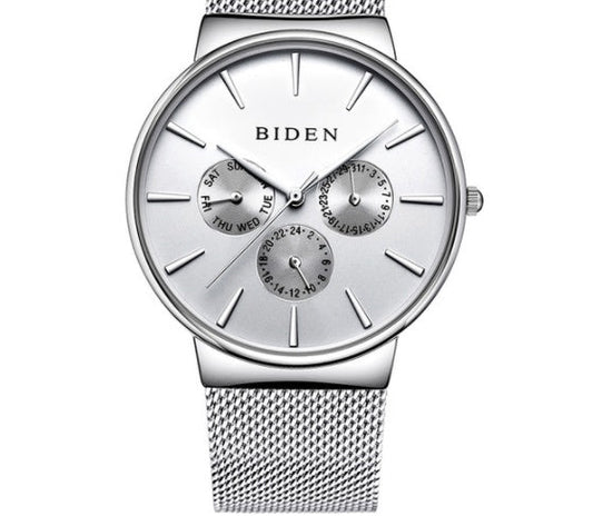 HKM-844371 Men's Ultra-Thin Business Watch with Mesh Strap and Calendar Display
