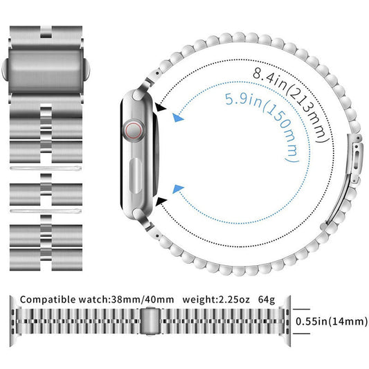 HKM-846675 Small Semicircle Three-Bead Stainless Steel Watch Strap for Apple Watch - Multiple Sizes & Colors Available
