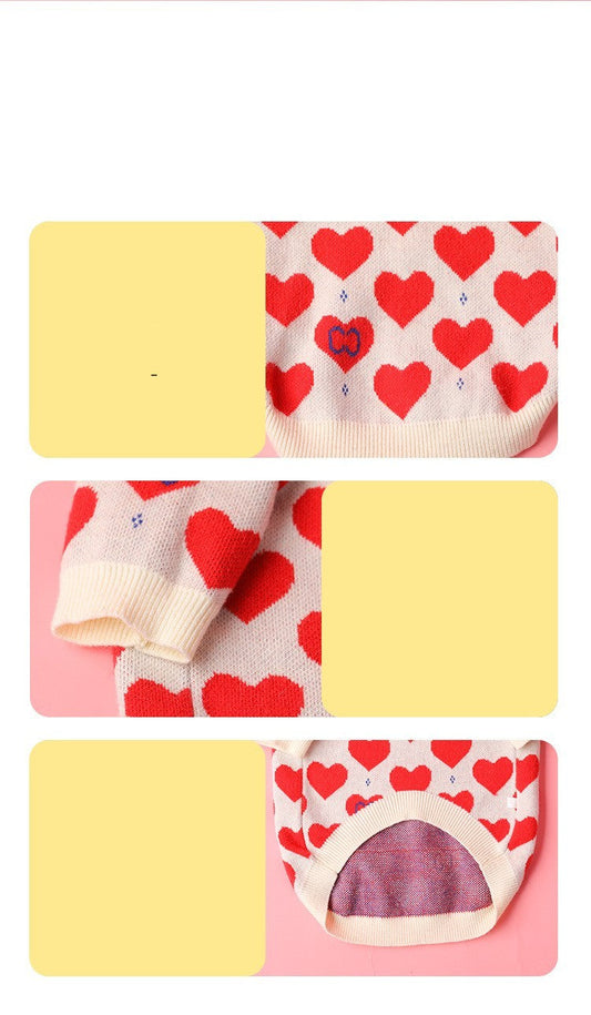 HKM-847891 Red Heart Knitted Sweater for Small Dogs and Cats in Various Sizes