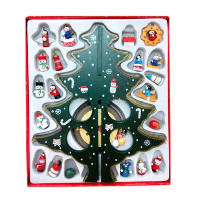 HKM-848083 Wooden Christmas Tree Desktop Decoration - Hand-Painted Red and Green Christmas Decor in Large, Medium, and Small Sizes