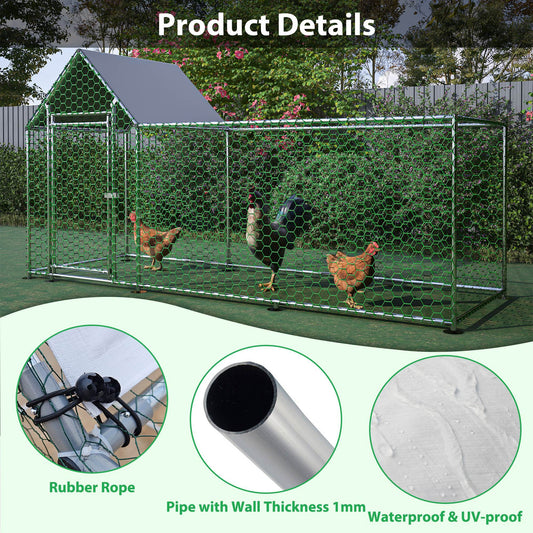 HKM-848467 Durable Metal Walk-In Chicken Coop with Removable Cover for Poultry and Small Animals