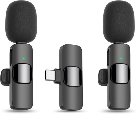 HKM-850323 Rechargeable Wireless Lavalier Microphone for iPhone 15 & 16, Easy Setup, Noise Reduction, Clip-On, Long Range Audio Recording