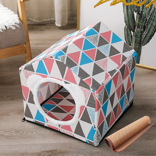 HKM-850899 Nordic Style Semi-Enclosed Pet Kennel for Cats and Dogs, Breathable Textile, 41cm Square