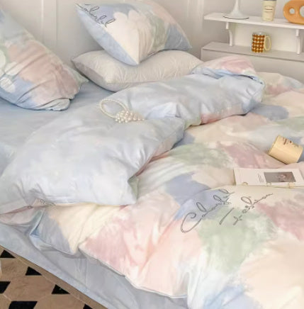 HKM-851923 Simple Gradient Color Cotton Bed Set - 3-Piece and 4-Piece Options Available in Multiple Sizes