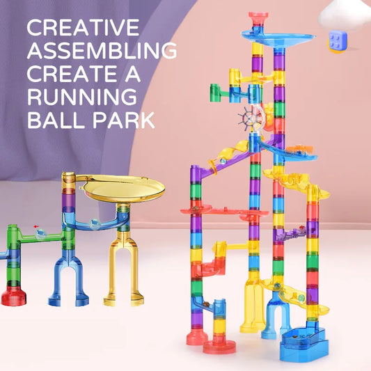HKM-853907 Glow in the Dark Marble Race Track Building Set for Kids - Educational Construction Toy