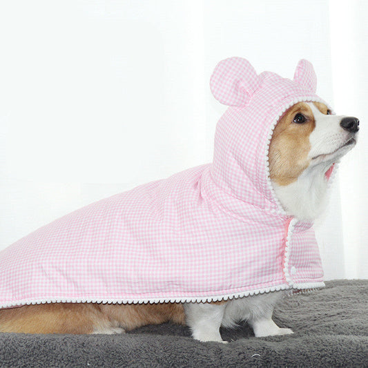 HKM-855891 Cozy Cotton Plaid Dog Cloak - Stylish Pet Cover Quilt in Pink and Blue