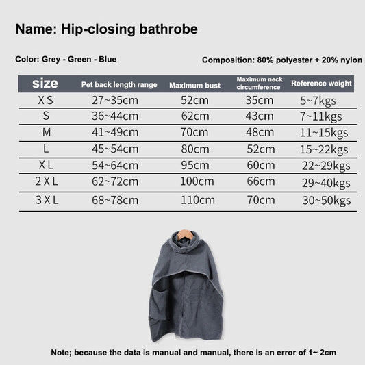 HKM-857235 Adjustable Dog & Cat Bathrobe Towel for Quick Drying and Grooming - Absorbent for Small to Large Pets