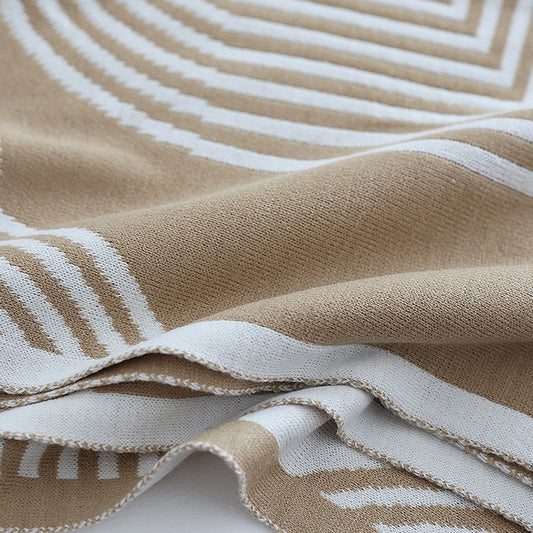 HKM-857683 Khaki and Light Gray Geometric Knitted Blanket, 130x180 cm