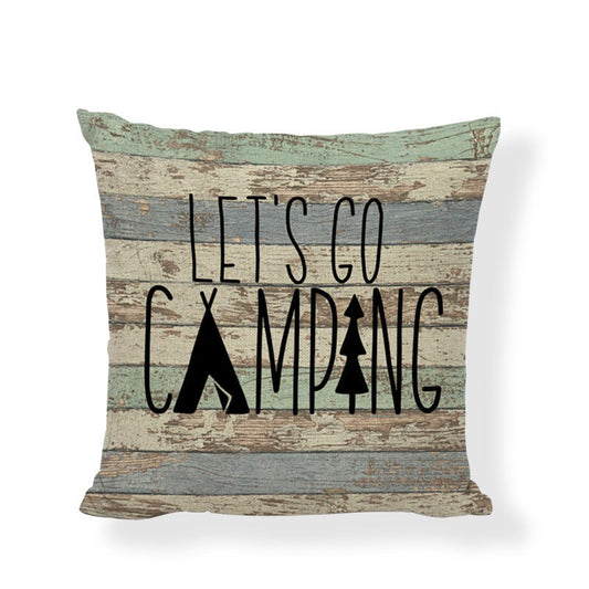 HKM-860371 Square Camping Cushion Cover - Linen/Cotton Print, 45x45CM