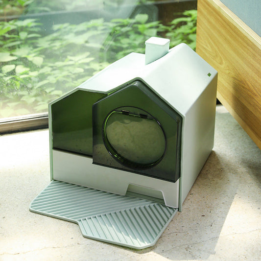 HKM-861651 Extra Large Fully Enclosed Anti-Splash Cat Litter Box with Odor Control and Foot Pad - Green, Coconut Ash, Cherry Blossom